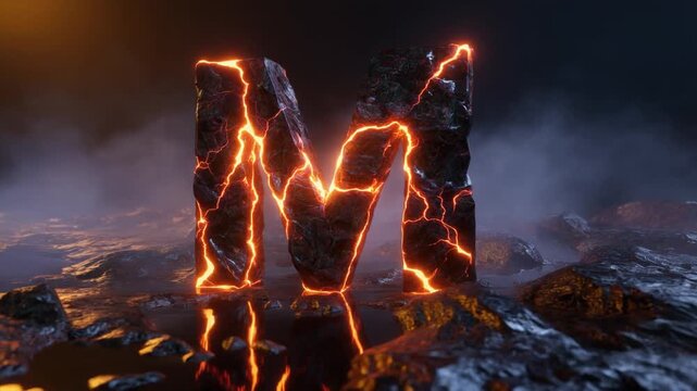 Volcanic Letter M Cracked Rock Glowing Lava Environment