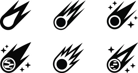 Comet, Meteor, and Asteroid Solid Icons Set