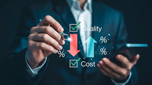 Businessman pressing virtual button on touchscreen display - Powered by Adobe