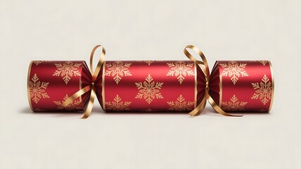 Isolated Red  Cracker with Golden Accents and Snowflake Designs