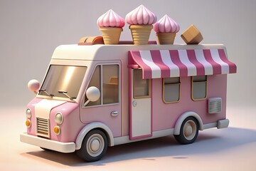 Charming pink ice cream truck with cones on top