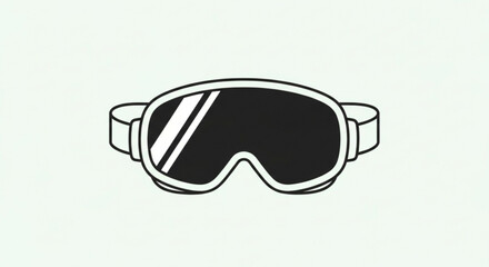 Simple black and white line art icon representing ski or snowboard goggles for winter sports protection against snow and wind