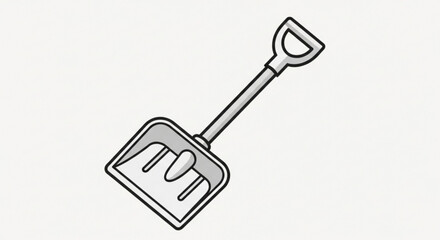 Simple cartoon drawing of a snow shovel with a dhandle, light background, perfect for winter or cleaning concepts