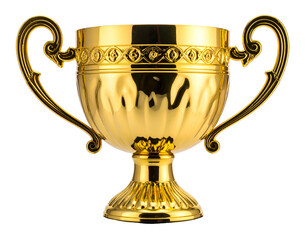 Ornate gold chalice trophy with ornate handles and decorative band