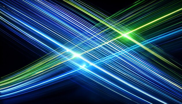 The Image Displays An Abstract Composition Of Vividly Colored Light Trails With Hues Of Blue Green And White Streaking Across The Frame Against A Dark Background