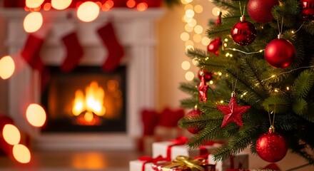  Cozy Christmas Eve with Decorated Tree and Fireplace
