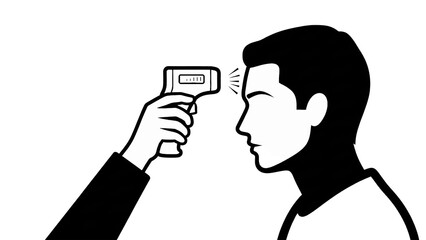 非接触体温計で体温を測定するシンプルイラスト