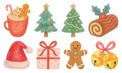 Fototapeta premium PNG Festive holiday treats illustration, element set on transparent background