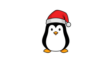 Cute cartoon penguin wearing a red and white santa hat for christmas holiday design element