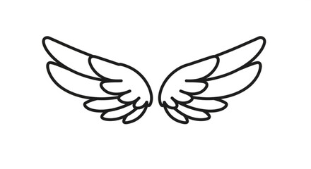 Simple black and white line art drawing of a pair of angel wings spread open