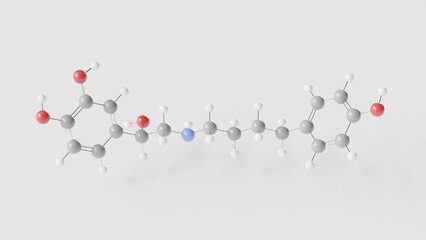 arbutamine molecule 3d, molecular structure, ball and stick model, structural chemical formula cardiac stimulant agent