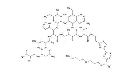 pingyangmycin molecule, structural chemical formula, ball-and-stick model, isolated image antibiotics