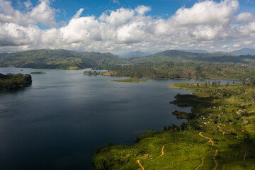 Beautiful Maussakelle reservior and tea estate view from above. Maskeliya, Sri Lanka.