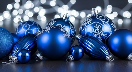 Festive Collection of Elegant Blue Christmas Ornaments with Snowflake Designs for Holiday Decorations and Seasonal Celebrations
