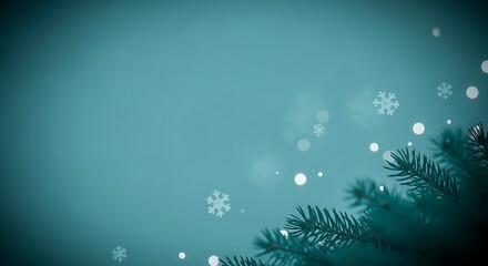 Festive Holiday Background with Snowflakes and Pine Branches in Soft Blue Tones for Winter Celebrations and Seasonal Greetings