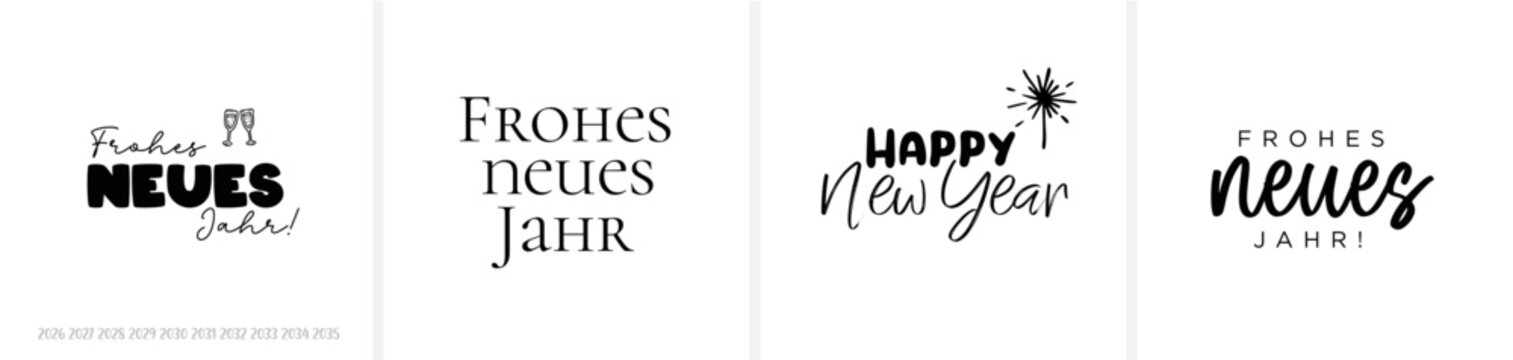&ldquo;&lsquo;Frohes neues Jahr&rsquo; & &lsquo;Happy New Year&rsquo; in calligraphy / hand-lettered script; all letters individually selectable. Includes year numbers for free placement.&rdquo;