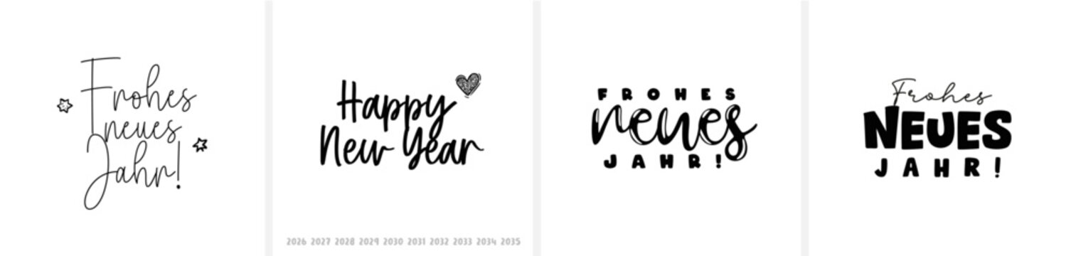 &ldquo;&lsquo;Frohes neues Jahr&rsquo; & &lsquo;Happy New Year&rsquo; in calligraphy / hand-lettered script; all letters individually selectable. Includes year numbers for free placement.&rdquo;