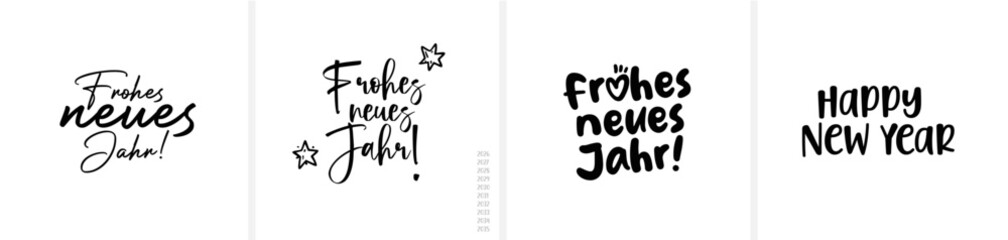 Obraz premium “‘Frohes neues Jahr’ & ‘Happy New Year’ in calligraphy / hand-lettered script; all letters individually selectable. Includes year numbers for free placement.”