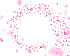 Pink flower petals frame border. Floral decoration for romantic spring wedding greeting cards, invitations, banners and feminine design projects.