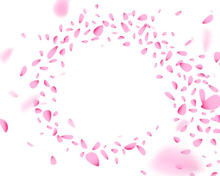 Pink flower petals frame border. Floral decoration for romantic spring wedding greeting cards, invitations, banners and feminine design projects.