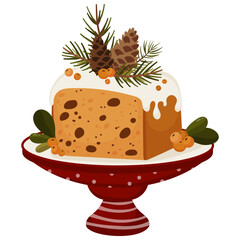 Christmas Fruit Cake with Pine Cones - Festive Holiday Dessert Illustration