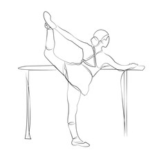 One continuous line drawing on white isolated background. Minimalism linear illustration. ballerina, dancer, ballet, dance, person, female, studio, woman, exercise, beautiful