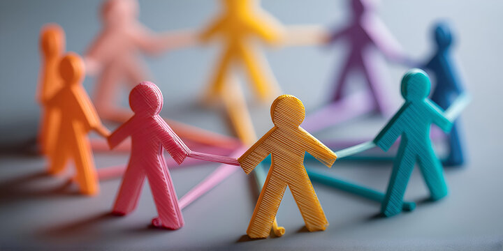 Colorful paper figures holding hands, symbolizing unity, diversity, and social connection in a community setting.