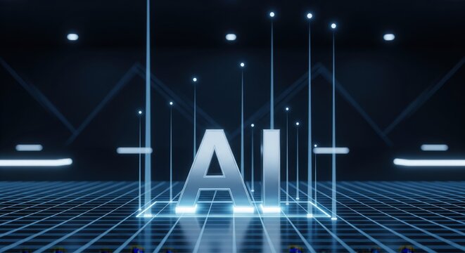 Quantum AI Background. Crystal tech letters in glowing energy field. - Powered by Adobe