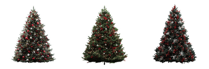 Fototapeta premium Three Decorated Christmas Trees isolated on a transparent background