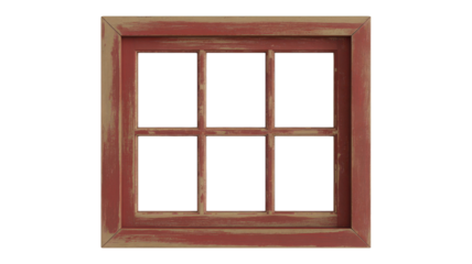 Rustic square window frame with six panes isolated on transparent background