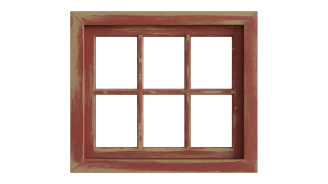 Rustic square window frame with six panes isolated on transparent background