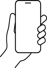 Obraz premium Hand Holding Smartphone in Minimal Outline Style Showing Mobile Interaction and Modern UX Concept for Digital Applications