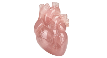 Anatomical heart isolated PNG on transparent background, realistic human organ in pink quartz for medical and educational use