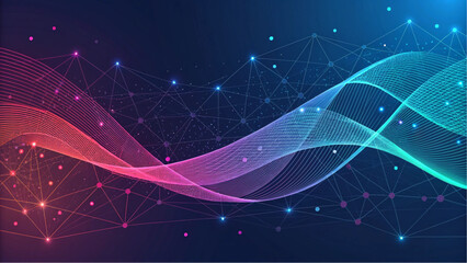 Dynamic digital network with vibrant flowing waves creating a stunning futuristic technology background for modern innovation