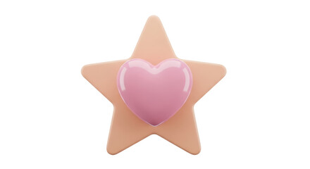 Peach star with pink heart isolated PNG, cute 3D render for graphic design and social media content creation