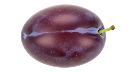 Fresh ripe plum isolated PNG, dark purple fruit with stem on transparent background, healthy eating and summer harvest