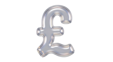 Shiny silver pound sterling symbol isolated PNG, currency sign for finance, banking and international business on transparent background