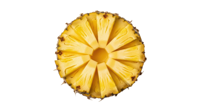 Sliced pineapple fruit isolated PNG, tropical healthy food ingredient for summer drinks and desserts on transparent background