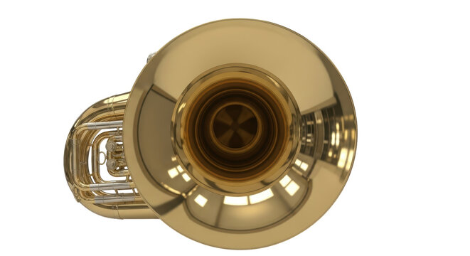 Gold sousaphone isolated PNG on transparent background, brass musical instrument for orchestra and marching band performance