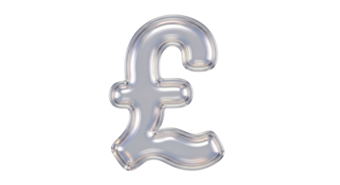 Shiny silver pound sterling symbol isolated PNG, currency sign for finance, banking and international business on transparent background