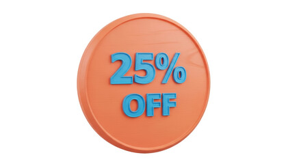 Orange 25% off badge PNG isolated on transparent background, promotional sale discount graphic for marketing and advertising