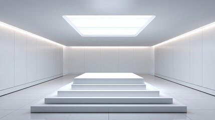 Fototapeta premium Minimalist interior space with white steps and bright skylight creating a serene atmosphere perfect for modern design and architecture photography