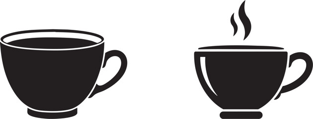 Coffee Cup Vector Icon – Hot Beverage, Cafe, Espresso, Mug Symbol Illustration . Flat, Line, Black Coffee Icons for UI, App, Menu, Cafe Branding, Blog