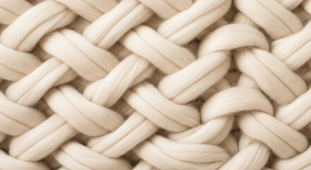 Detailed view of soft beige chunky yarn woven into an intricate pattern
