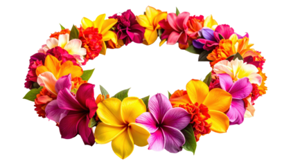 Colorful Flower Lei Wreath On Transparent Background With Plumeria Hibiscus And Tropical Flowers For Summer Events And Celebrations
