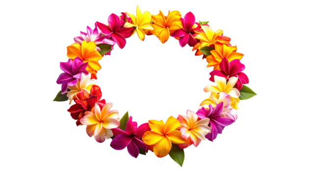 Colorful Plumeria Flower Wreath Isolated On Transparent Background Tropical Floral Arrangement For Summer Designs And Hawaiian Celebrations