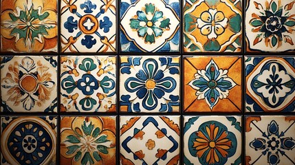 Vibrant collection of traditional mediterranean ceramic tiles with intricate patterns and rich colors