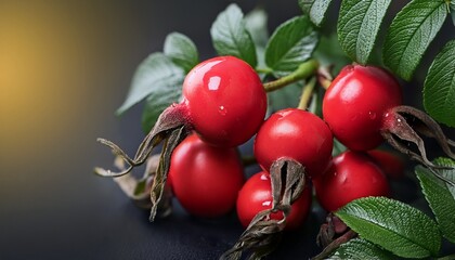 Ripe Red Rosehip Berries