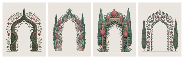 Mughal Arch Designs with Floral and Pomegranate Patterns