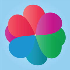 Colorful Petal Flower Logo or Abstract Design Element with Gradient Colors on Blue Background.